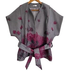 Puli Floral Short Sleeve Belted Kimono Blazer